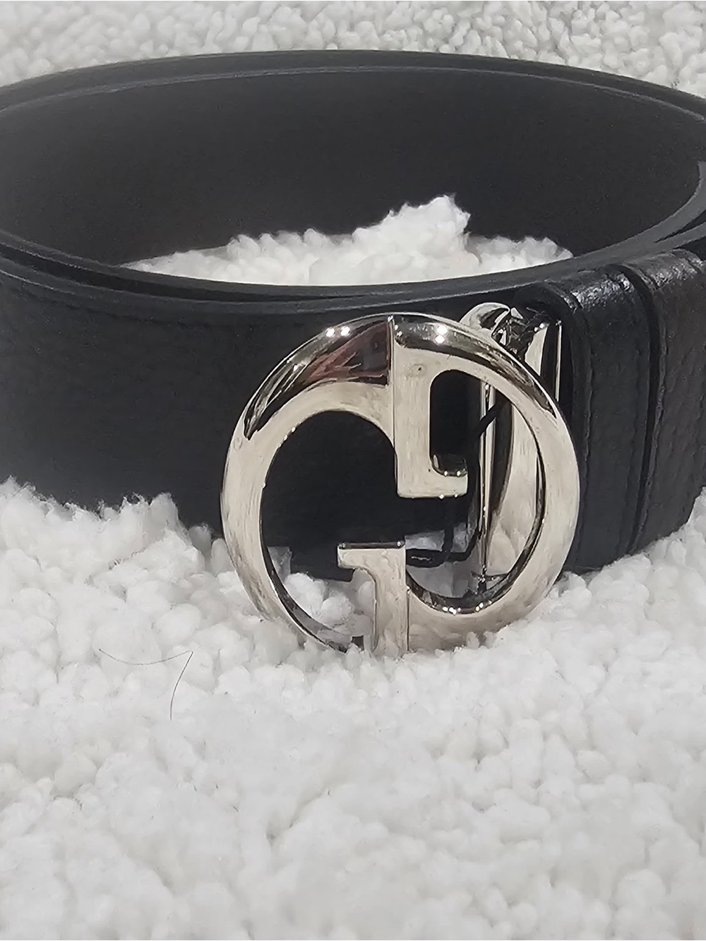 Gucci Black Leather Belt with Silver Interlocking G Buckle